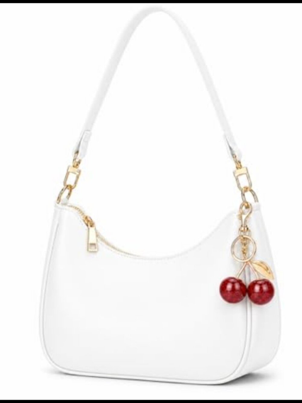 PU Leather Hobo Shoulder Bag with Strap & Cherry Charm Clutch Purse